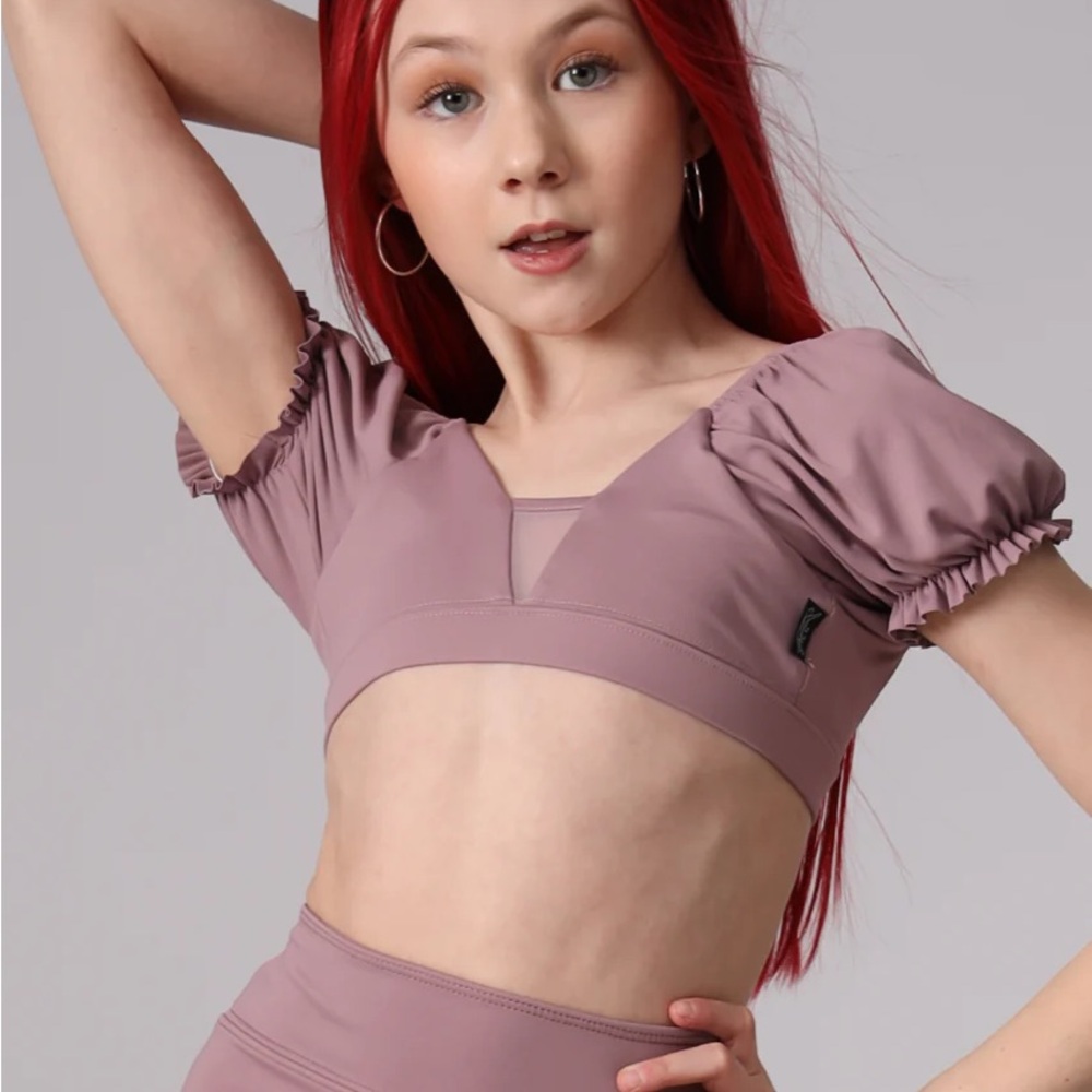 Tiger Friday Mauve Puff Sleeve Dance Crop Top